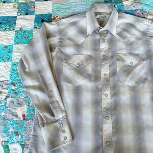 Vintage 90s Lightweight Neutral Tone Plaid Western Pearl Snap Shirt L